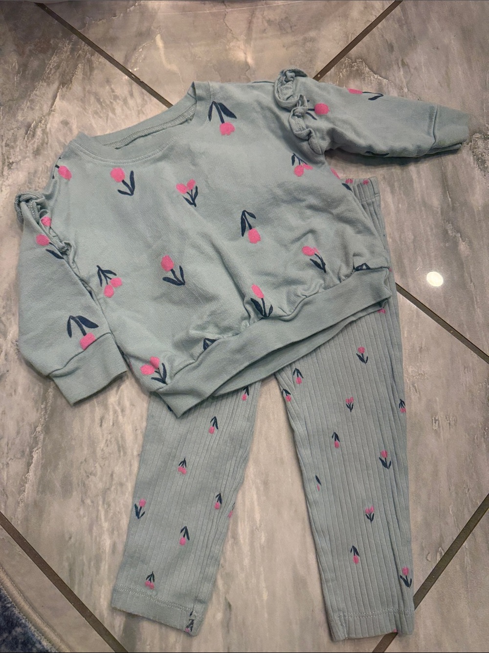 Carter's Tulip Blue Floral Toddler Matching Set with Pink Accents
